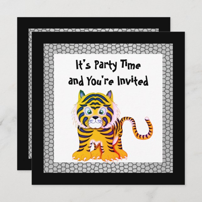 TIGER YELLOW BLACK REPTILE PRINT BIRTHDAY INVITATION (Front/Back)