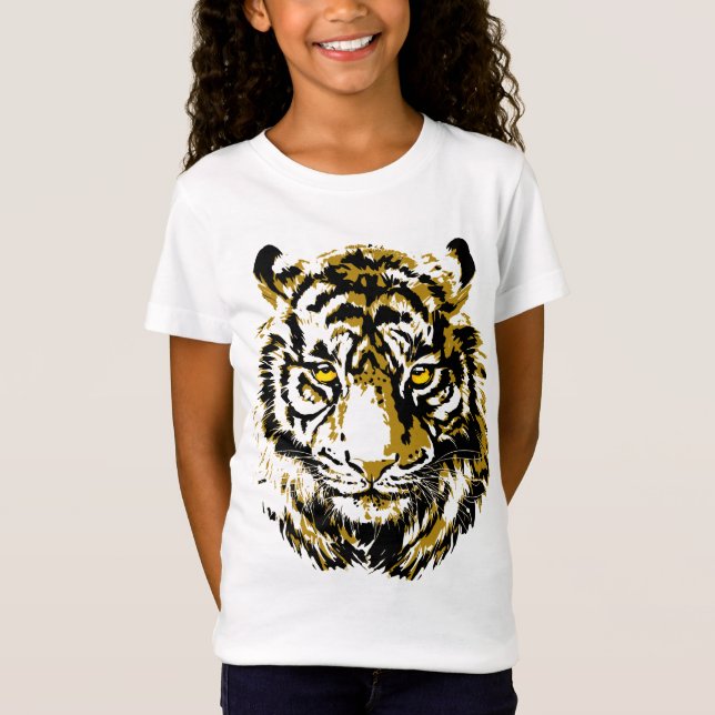 Tiger Yellow - Colourful Tiger Face T-Shirt (Front)