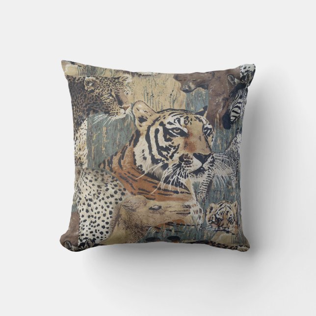 Tiger Zebra Leopard Bear Wildlife Throw Pillow Art (Front)