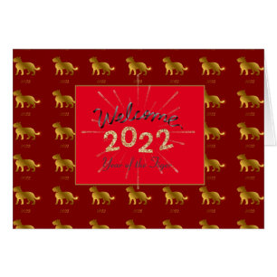 Tiger Zodiac Welcome 2022 Custom Gold Glitter Card