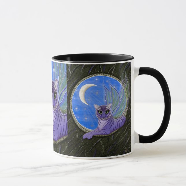 Tigerpixie Fairy Tiger Purple Fantasy Cat Art Mug (Right)