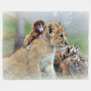 Tigers and Monkey Fleece Blanket
