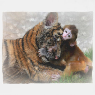 Tigers and Monkey Fleece Blanket