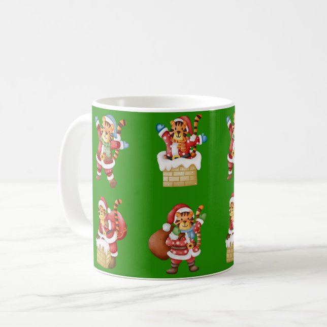 Tigers as Santa Christmas repeating pattern design Coffee Mug (Front Left)