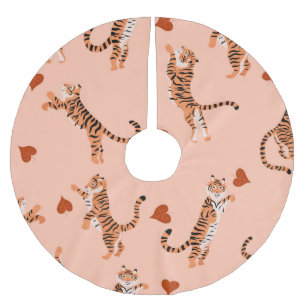 Tigers Autumn Leaves: Vintage Jumping Pattern Brushed Polyester Tree Skirt