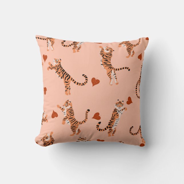 Tigers Autumn Leaves: Vintage Jumping Pattern Cushion (Front)