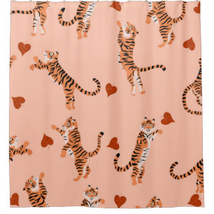 Tigers Autumn Leaves: Vintage Jumping Pattern Shower Curtain