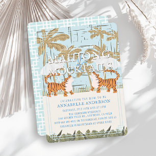 Tigers Blue Chinoiserie Mahjong Boy Baby Shower Invitation