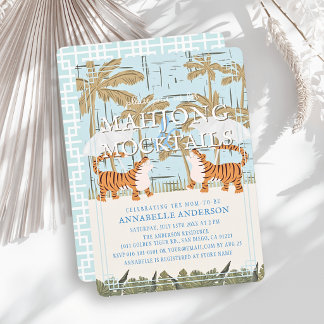 Tigers Blue Chinoiserie Mahjong Boy Baby Shower Invitation