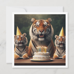 Tigers celebrating, tiger picture birthday invitation