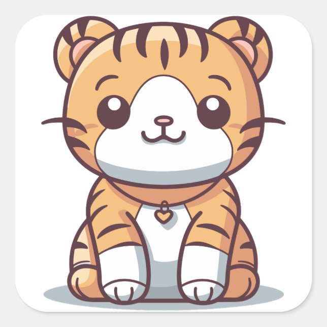 Tiger's Delight: Kawaii-Style Graphic Square Sticker (Front)