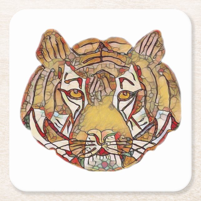 Tiger's Face Square Paper Coaster (Front)