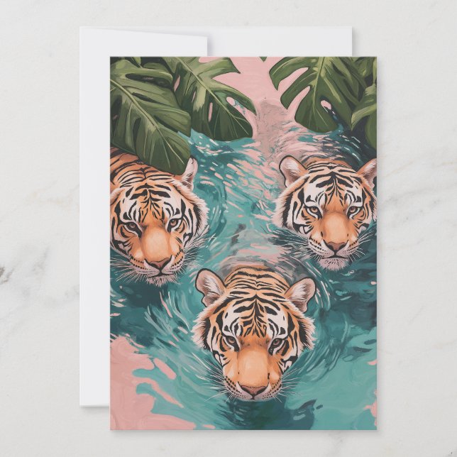 Tigers in Aquatic Adventure Holiday Card (Front)
