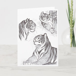 Tigers in black greeting card