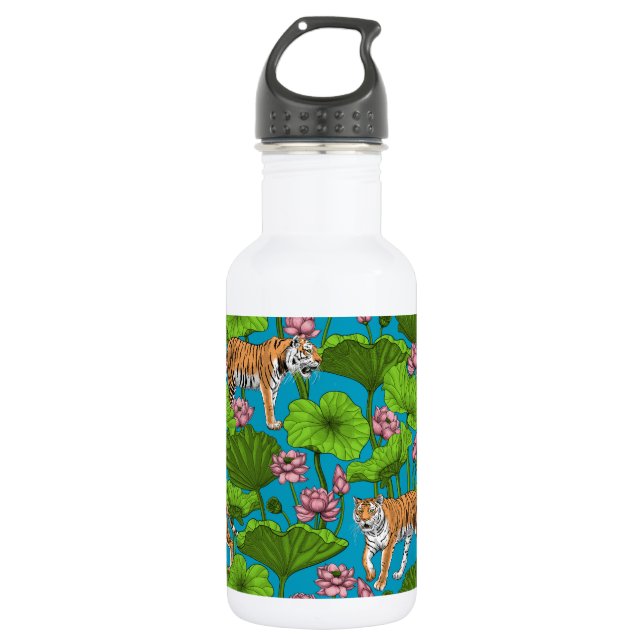 Tigers in the pink lotus pond 532 ml water bottle (Front)