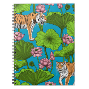 Tigers in the pink lotus pond notebook