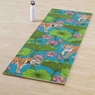 Tigers in the pink lotus pond yoga mat