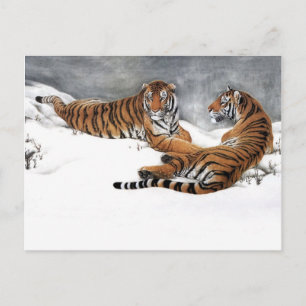 Tigers in the snow, Classical Chinese Art Postcard