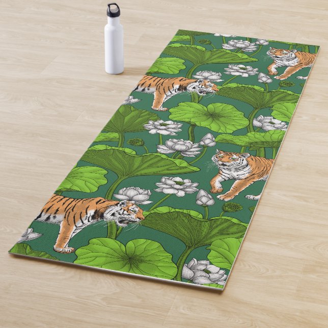 Tigers in the white lotus pond yoga mat (In Situ)