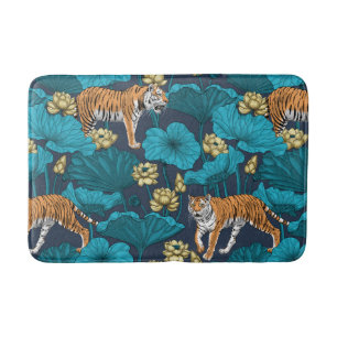 Tigers in the yellow lotus pond bath mat