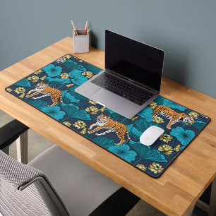 Tigers in the yellow lotus pond desk mat