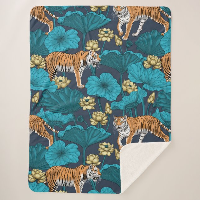 Tigers in the yellow lotus pond sherpa blanket (Front)