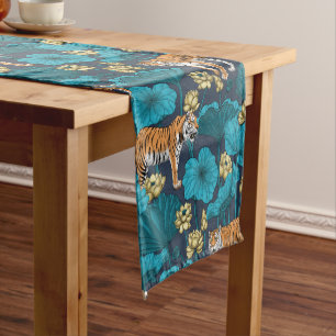 Tigers in the yellow lotus pond short table runner