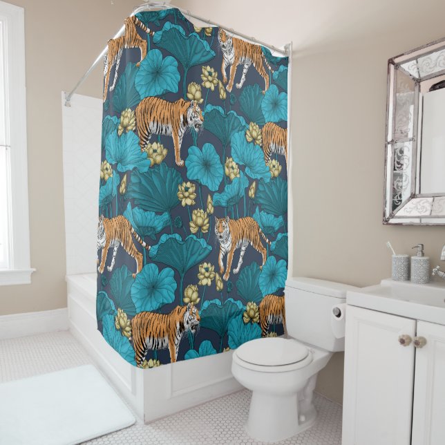 Tigers in the yellow lotus pond shower curtain (In Situ)