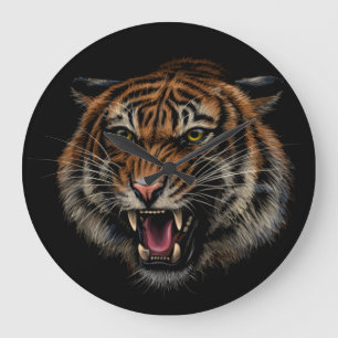 Tiger's Roar: Vivid Jungle Portrait Large Clock