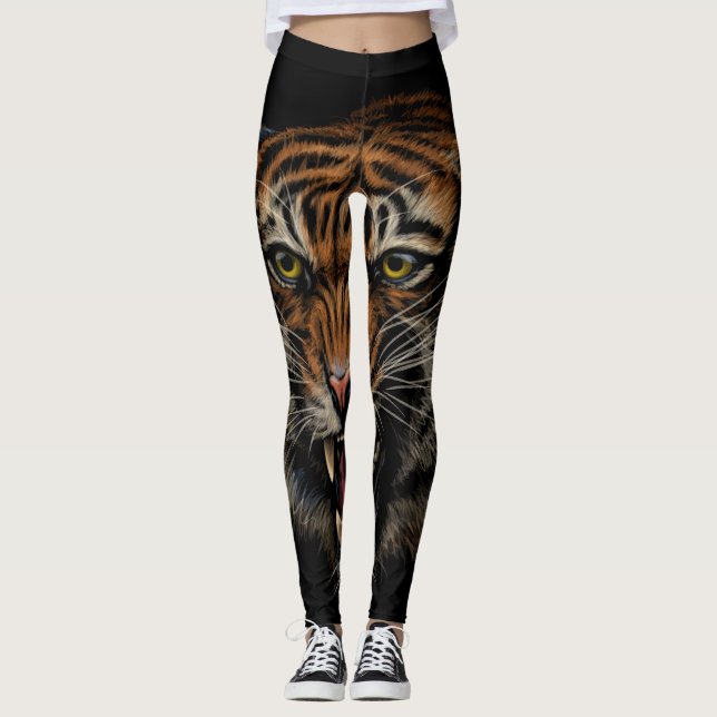 Tiger's Roar: Vivid Jungle Portrait Leggings (Front)