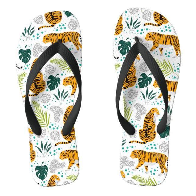 Tigers & Tropical Leaves Pattern Jandals (Footbed)