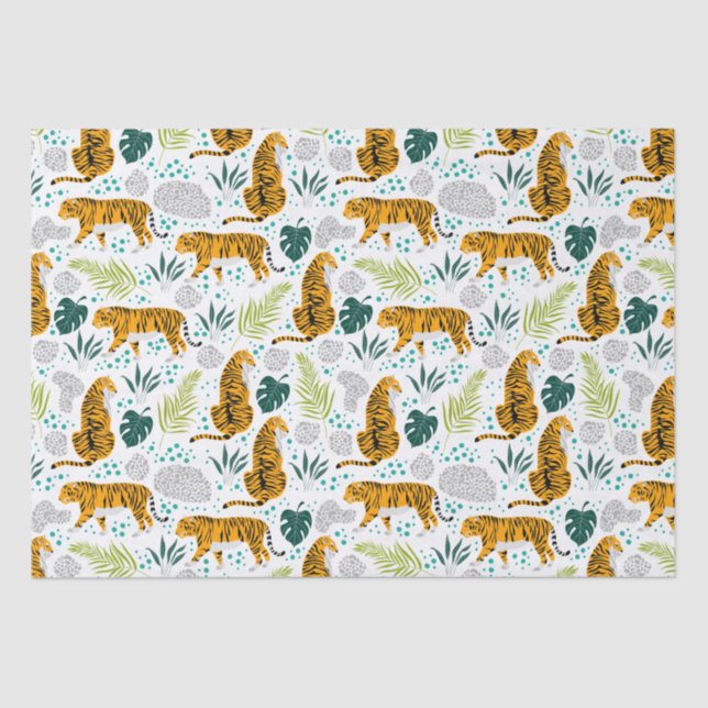 Tigers & Tropical Leaves Pattern  Tissue Paper (Front)