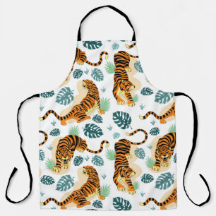 Tigers Tropical Leaves: Vintage Illustration. Apron