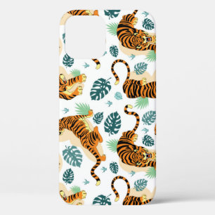 Tigers Tropical Leaves: Vintage Illustration. iPhone 12 Case