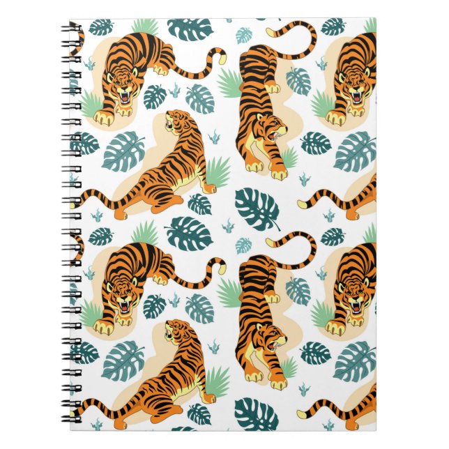 Tigers Tropical Leaves: Vintage Illustration. Notebook (Front)