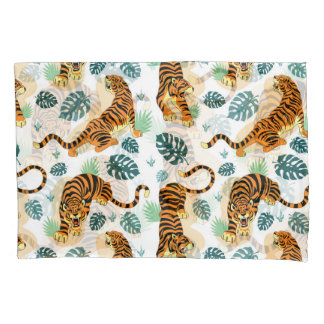 Tigers Tropical Leaves: Vintage Illustration. Pillowcase