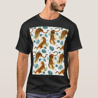 Tigers Tropical Leaves: Vintage Illustration. T-Shirt
