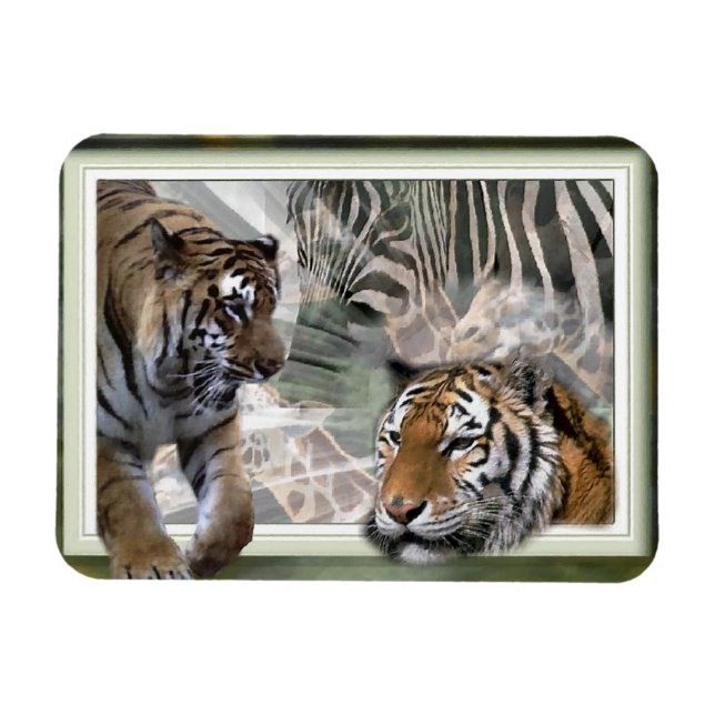 Tigers, Zebra,Giraffe, Primitive Jungle Magnet (Horizontal)