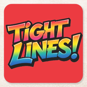 Tight Lines Rainbow Gradient Funny Fishing Gift Square Paper Coaster