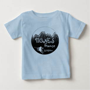 Tignes France black white baby ski art outfit T-Shirt