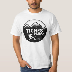 Tignes France black white snowboard art value tee