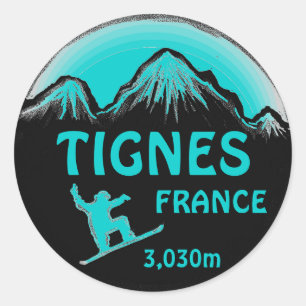 Tignes France teal snowboard art stickers
