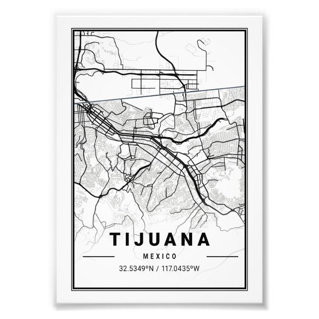 Tijuana - Mexico Ligth City Map Photo Print (Front)