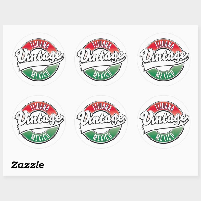 Tijuana mexico vintage logo. classic round sticker (Sheet)