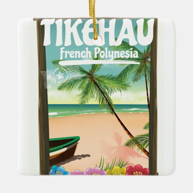 Tikehau French Polynesia travel poster. Ceramic Tree Decoration (Front)
