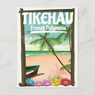 Tikehau French Polynesia travel poster. Postcard