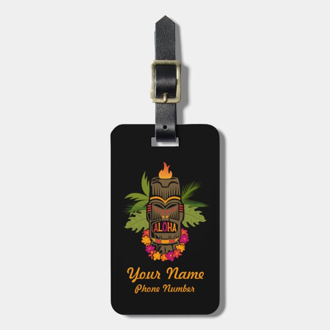 Tiki Aloha Luggage Tag (Front Vertical)