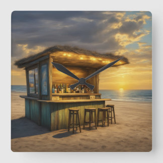 Tiki Bar - 4 - Square Wall Clock