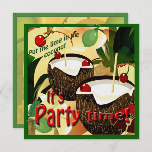 Tiki Bar Coconut Lime Luau Party Invitation