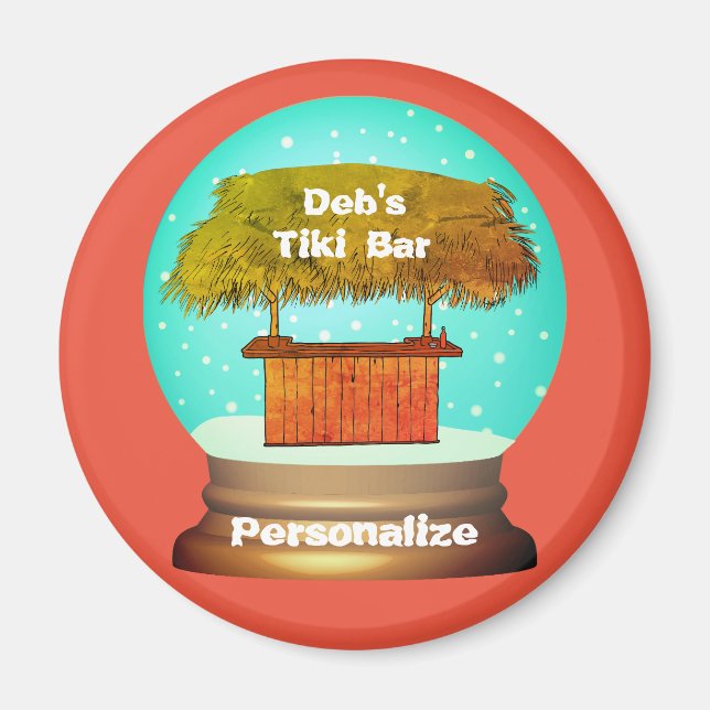 Tiki bar summer beach themed snow globe  magnet (Front)